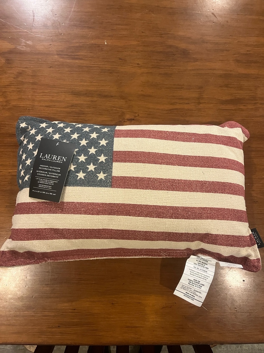 Ralph Lauren American Flag Throw Pillow 14”x22” Indoor Outdoor COSMETIC DEFECT - Picture 1 of 7